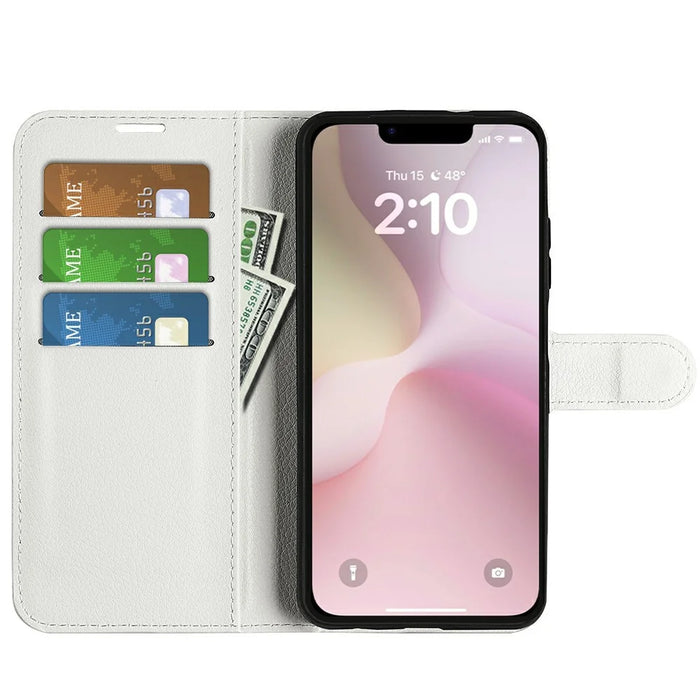 For iPhone 17e / 16e Case Litchi Texture Shockproof Leather Wallet Phone Cover - White - 2