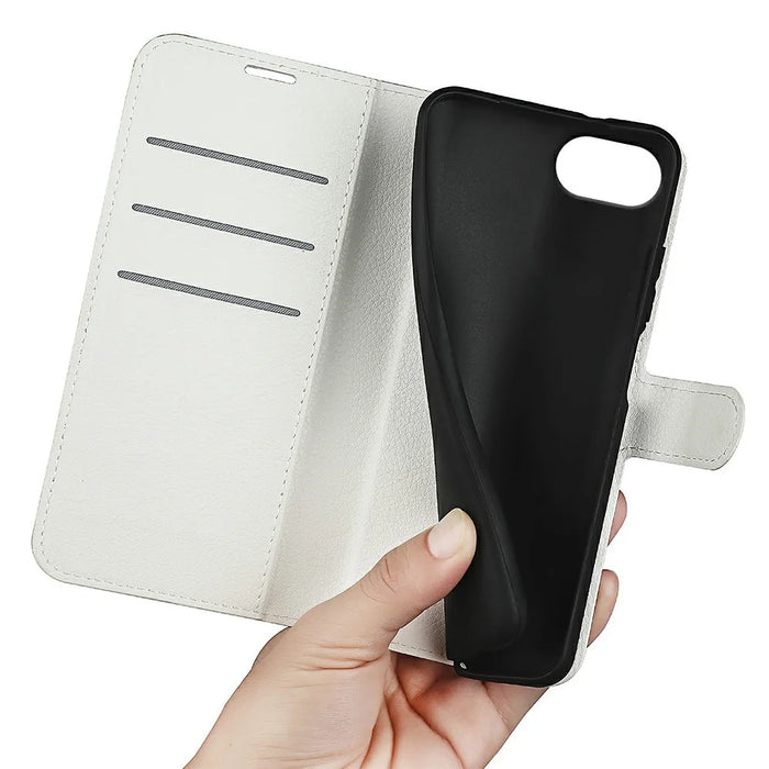 For iPhone 17e / 16e Case Litchi Texture Shockproof Leather Wallet Phone Cover - White - 4