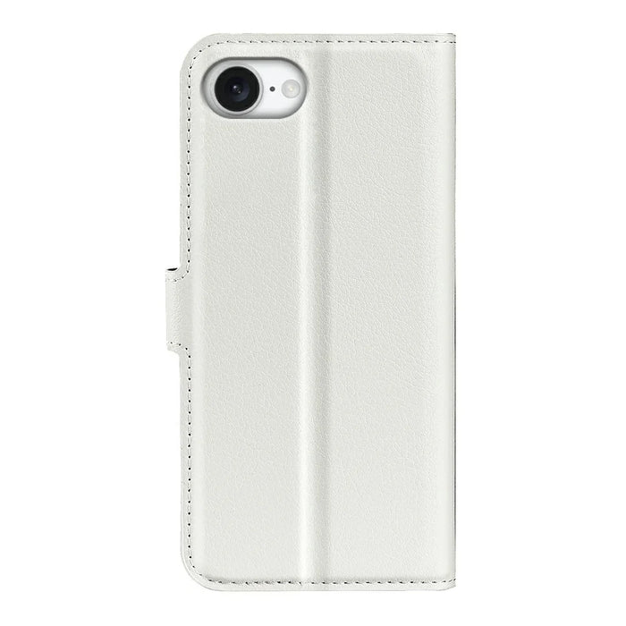 For iPhone 17e / 16e Case Litchi Texture Shockproof Leather Wallet Phone Cover - White - 6
