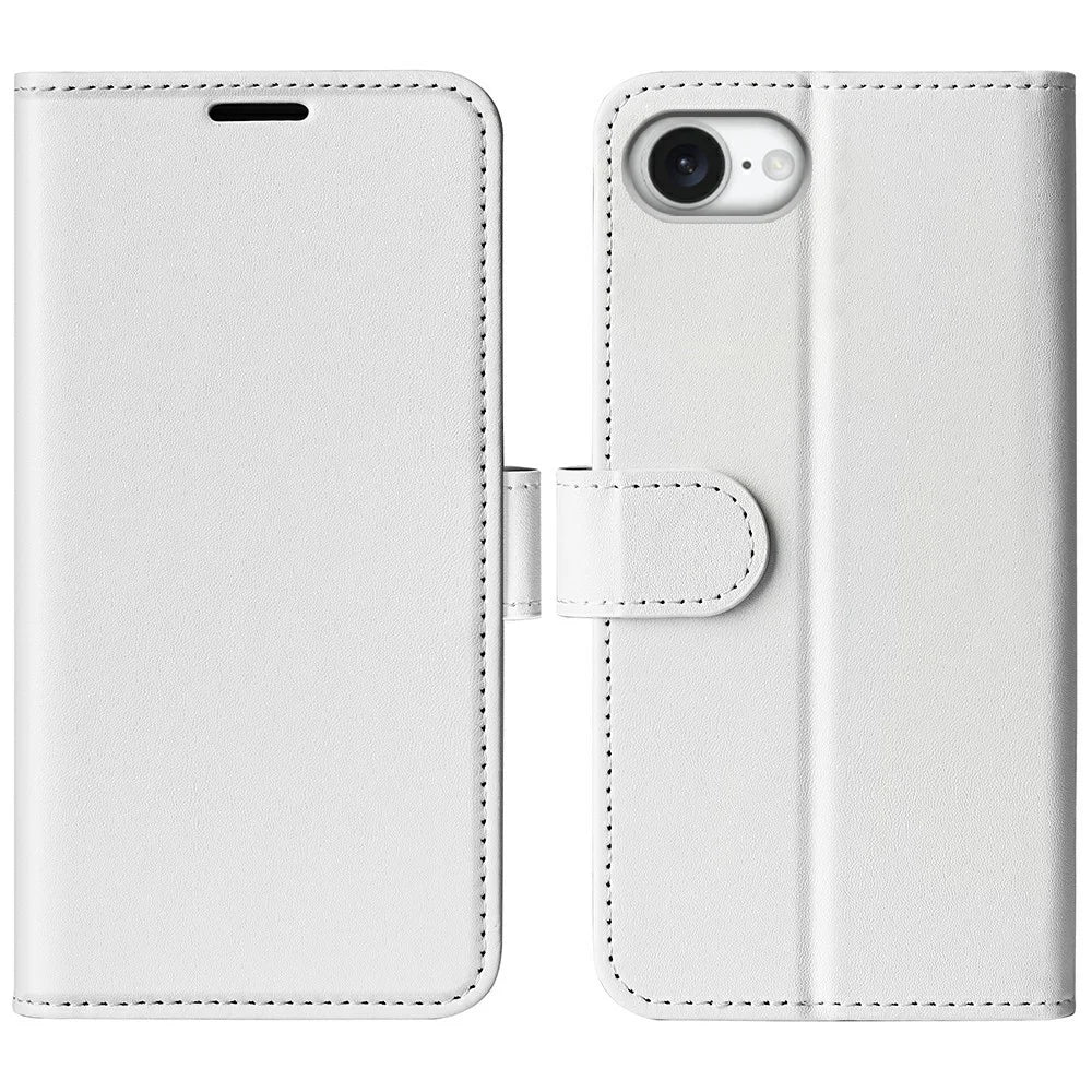 For iPhone 17e / 16e Wallet Case Crazy Horse Texture Stand Leather Phone Cover - White - 1
