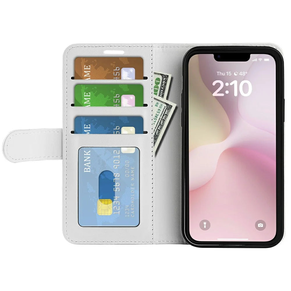 For iPhone 17e / 16e Wallet Case Crazy Horse Texture Stand Leather Phone Cover - White - 2