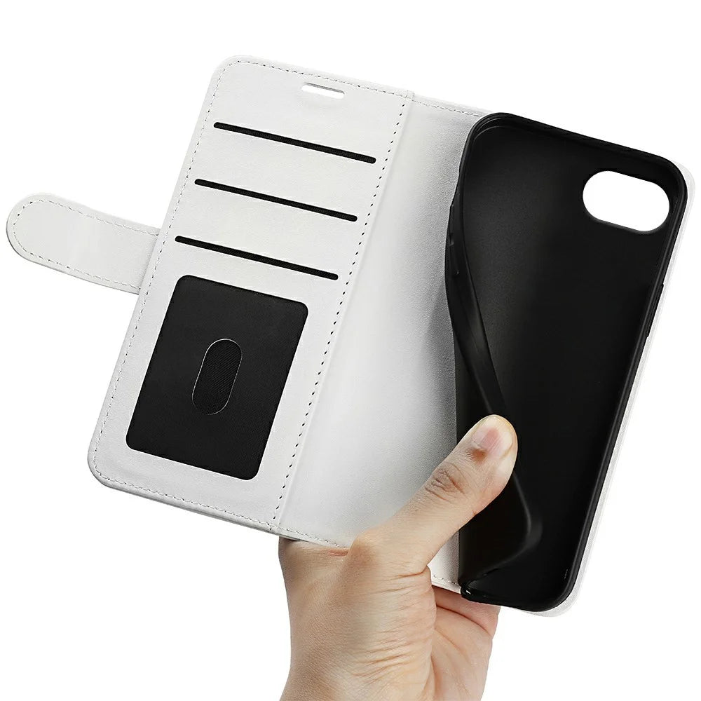 For iPhone 17e / 16e Wallet Case Crazy Horse Texture Stand Leather Phone Cover - White - 4
