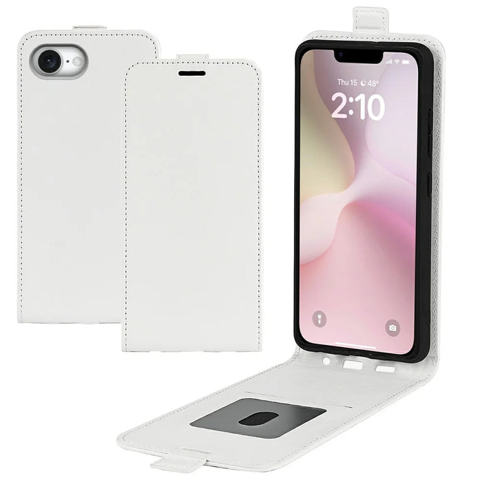 For iPhone 17e / 16e Case with Card Slots Vertical Flip Leather Phone Cover - White - 6