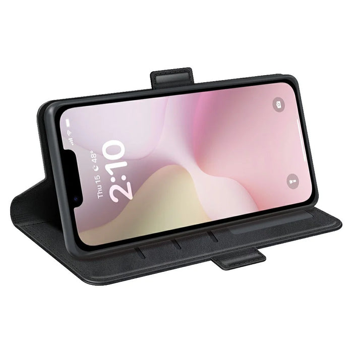 For iPhone 17e / 16e Stand Case Calf Texture Leather Wallet Phone Cover - Black - 3