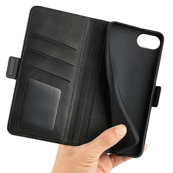 For iPhone 17e / 16e Stand Case Calf Texture Leather Wallet Phone Cover - Black - 4