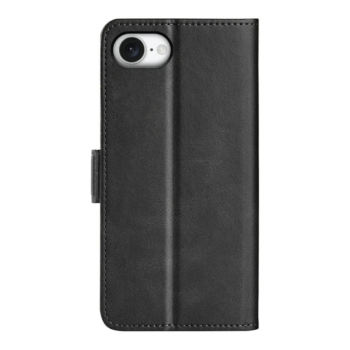 For iPhone 17e / 16e Stand Case Calf Texture Leather Wallet Phone Cover - Black - 6