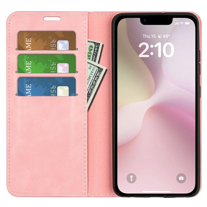 For iPhone 17e / 16e Case Skin Touch Leather Wallet Phone Cover - Pink - 2