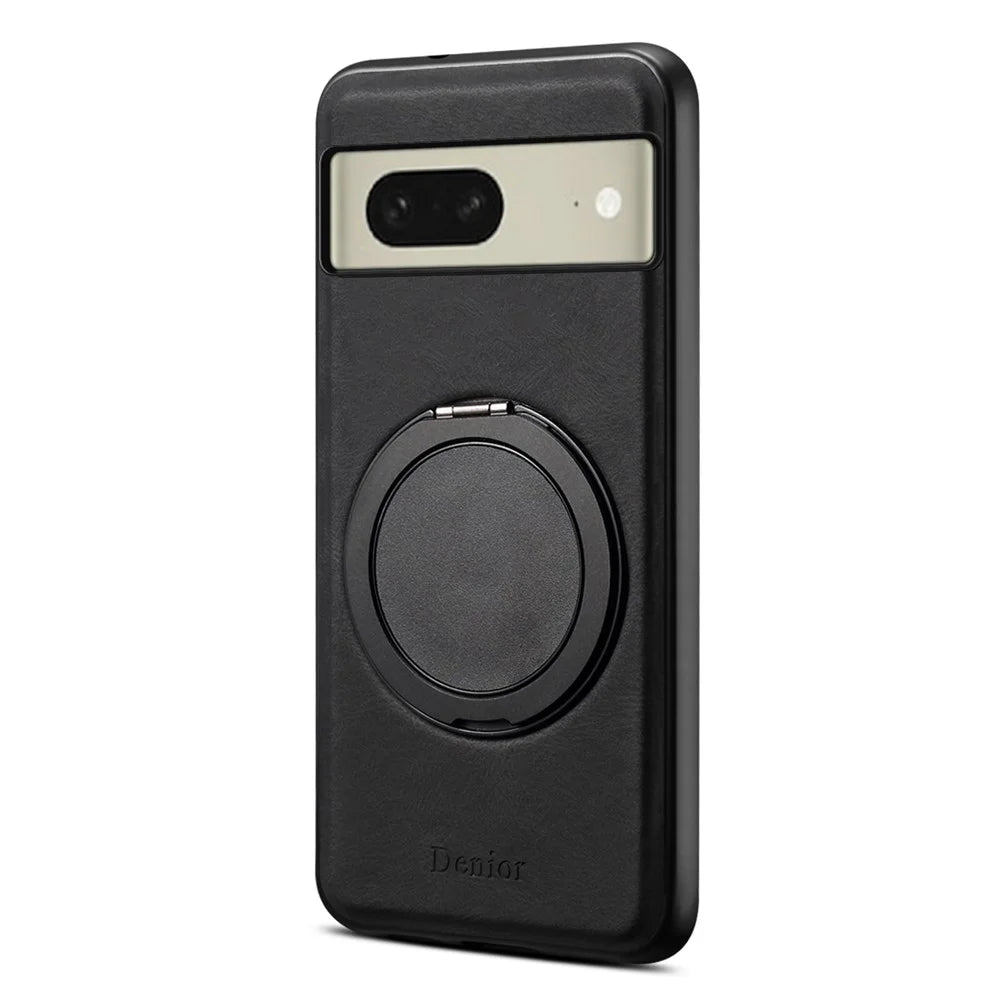 DENIOR A14 For Google Pixel 8 Magnetic Case Rotary Kickstand Leather PC TPU Phone Cover - Black - 1