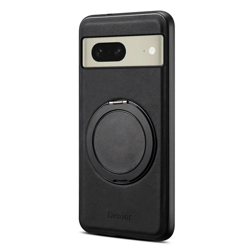 DENIOR A14 For Google Pixel 8 Magnetic Case Rotary Kickstand Leather PC TPU Phone Cover - Black - 1