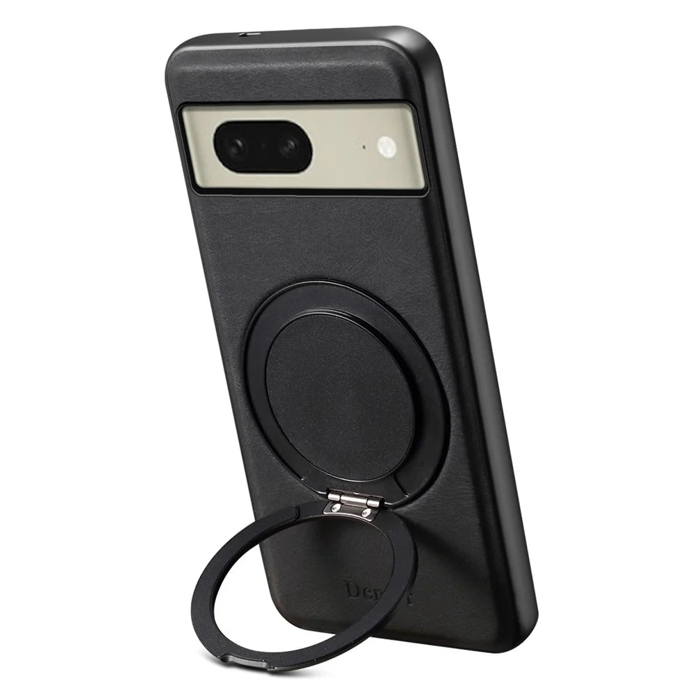 DENIOR A14 For Google Pixel 8 Magnetic Case Rotary Kickstand Leather PC TPU Phone Cover - Black - 2