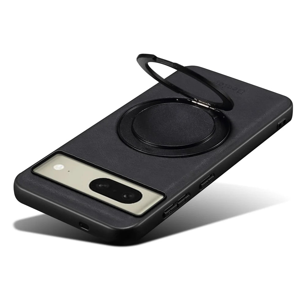 DENIOR A14 For Google Pixel 8 Magnetic Case Rotary Kickstand Leather PC TPU Phone Cover - Black - 4