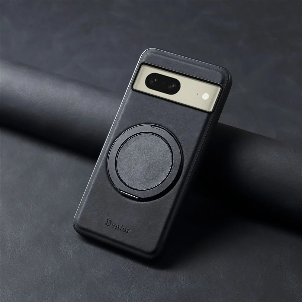 DENIOR A14 For Google Pixel 8 Magnetic Case Rotary Kickstand Leather PC TPU Phone Cover - Black - 7