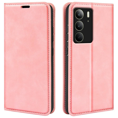 For Realme C75 4G Case Skin Touch Leather Wallet Phone Cover - Pink - 1