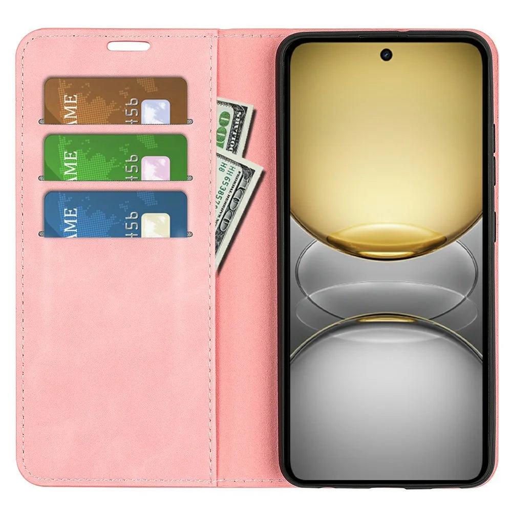 For Realme C75 4G Case Skin Touch Leather Wallet Phone Cover - Pink - 2