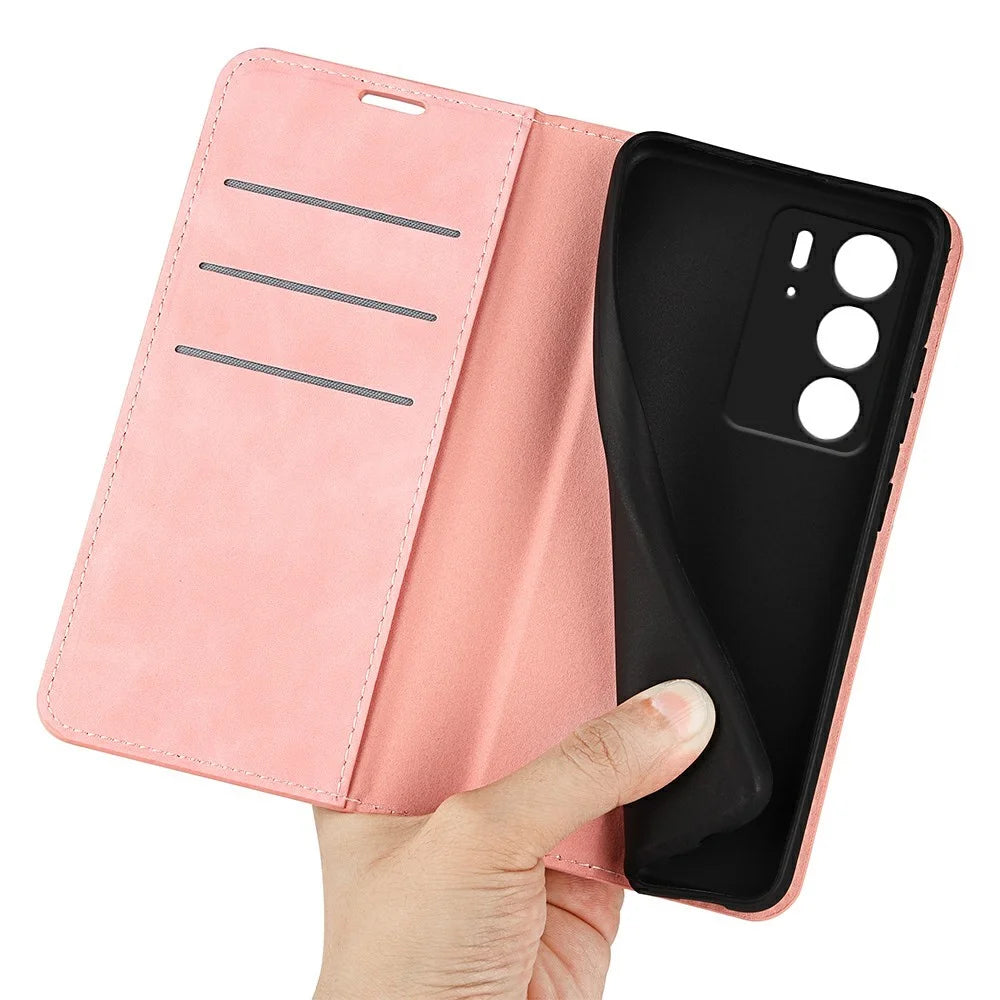 For Realme C75 4G Case Skin Touch Leather Wallet Phone Cover - Pink - 4