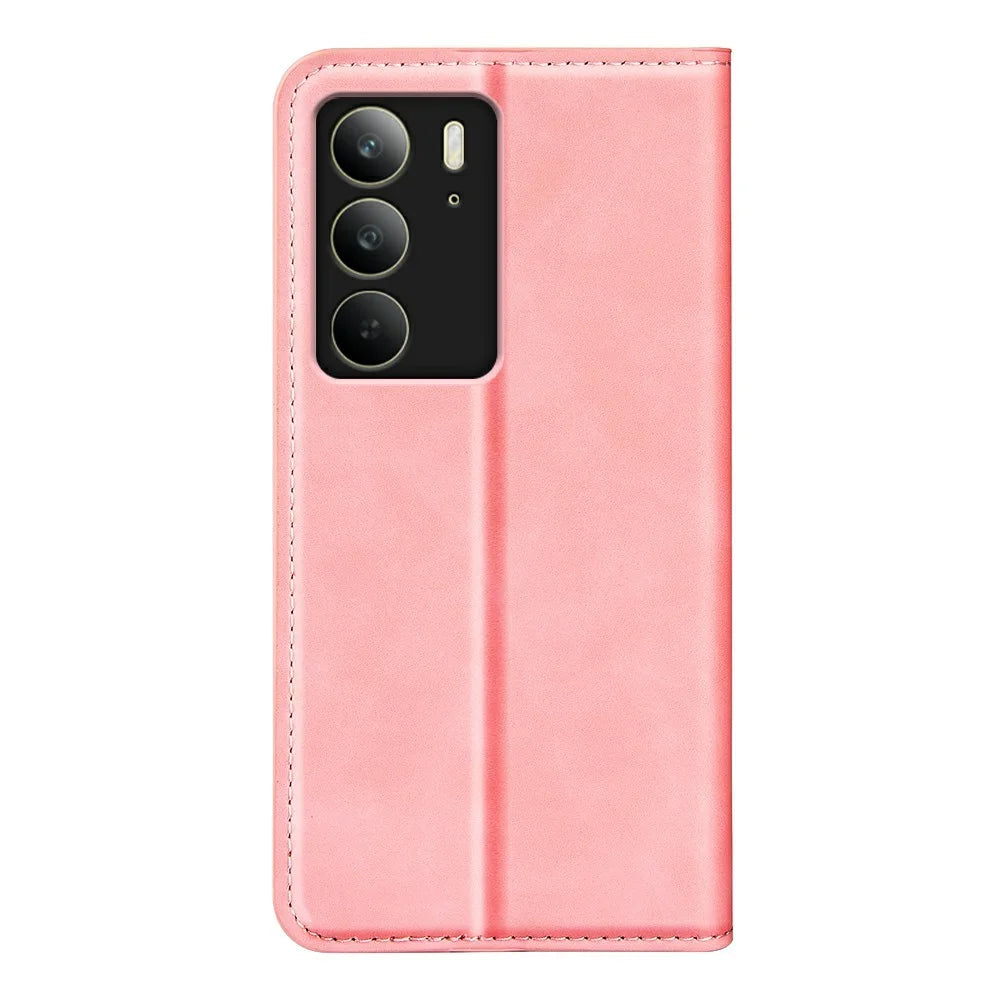 For Realme C75 4G Case Skin Touch Leather Wallet Phone Cover - Pink - 6