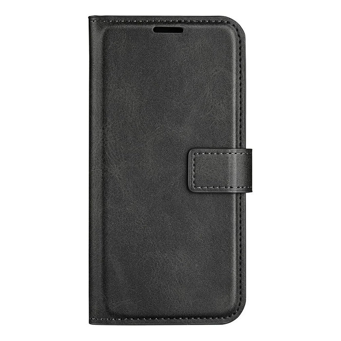 For Realme C75 4G Stand Case Anti-Scratch Calf Texture Leather Phone Cover - Black - 5