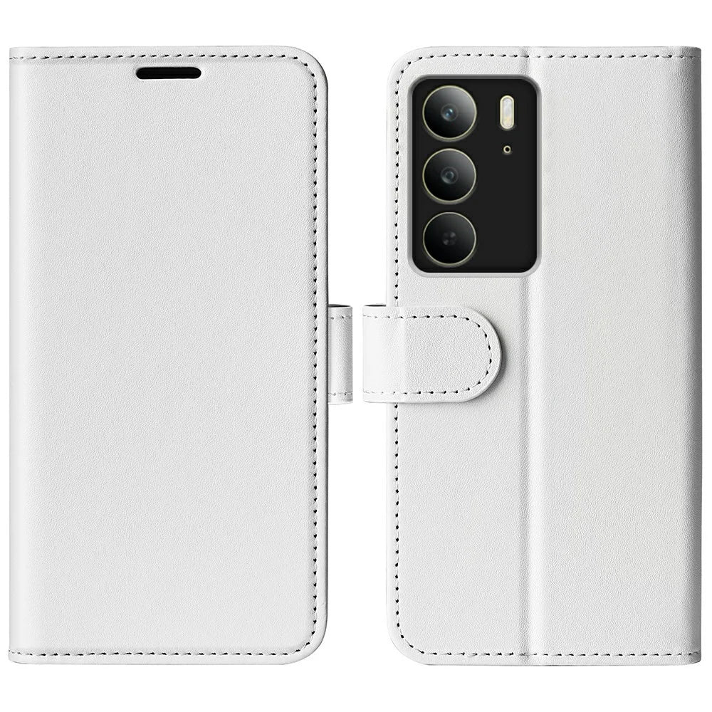 For Realme C75 4G Wallet Case Crazy Horse Texture Stand Leather Phone Cover - White - 1