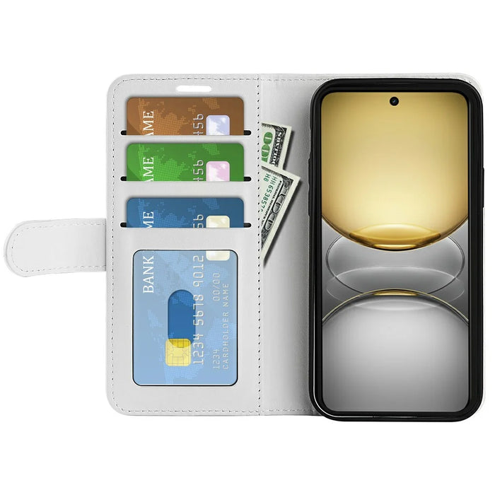 For Realme C75 4G Wallet Case Crazy Horse Texture Stand Leather Phone Cover - White - 2