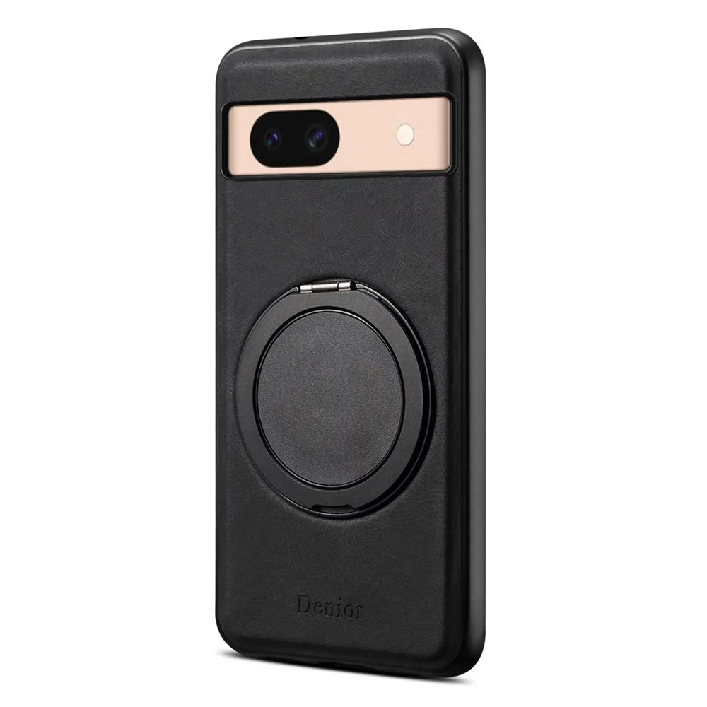 DENIOR A14 For Google Pixel 8a Magnetic Case Rotary Kickstand Leather PC TPU Phone Cover - Black - 1