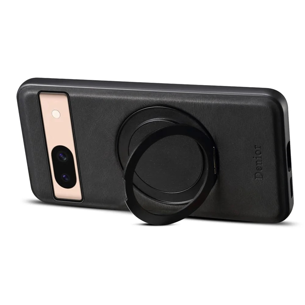 DENIOR A14 For Google Pixel 8a Magnetic Case Rotary Kickstand Leather PC TPU Phone Cover - Black - 3