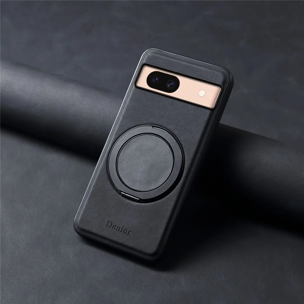 DENIOR A14 For Google Pixel 8a Magnetic Case Rotary Kickstand Leather PC TPU Phone Cover - Black - 7
