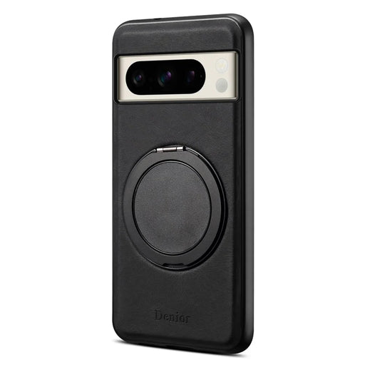 DENIOR A14 For Google Pixel 8 Pro Magnetic Case Rotary Kickstand Leather PC TPU Phone Cover - Black - 1
