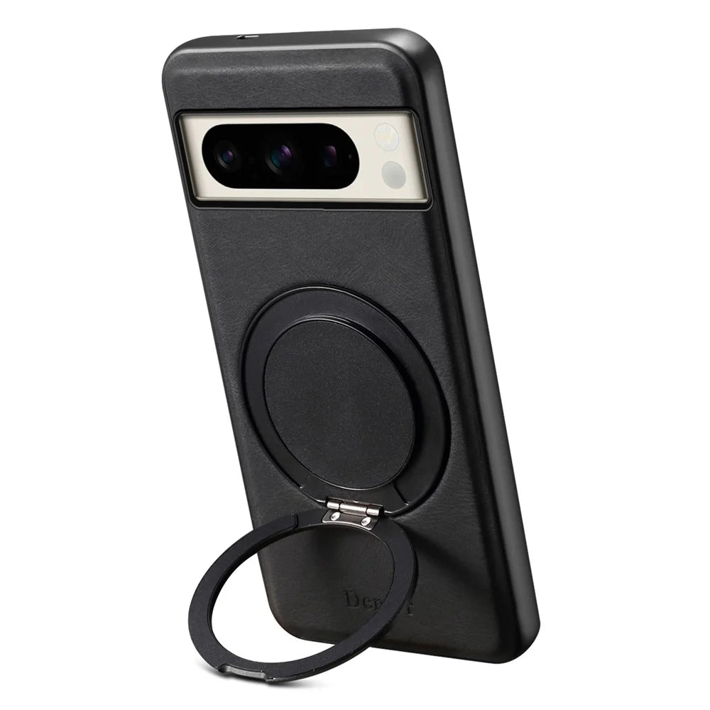 DENIOR A14 For Google Pixel 8 Pro Magnetic Case Rotary Kickstand Leather PC TPU Phone Cover - Black - 2