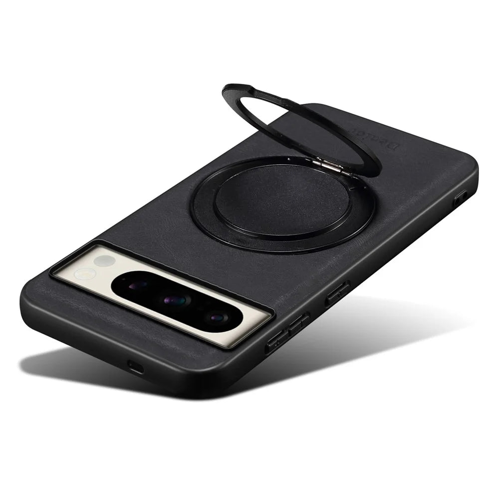 DENIOR A14 For Google Pixel 8 Pro Magnetic Case Rotary Kickstand Leather PC TPU Phone Cover - Black - 4