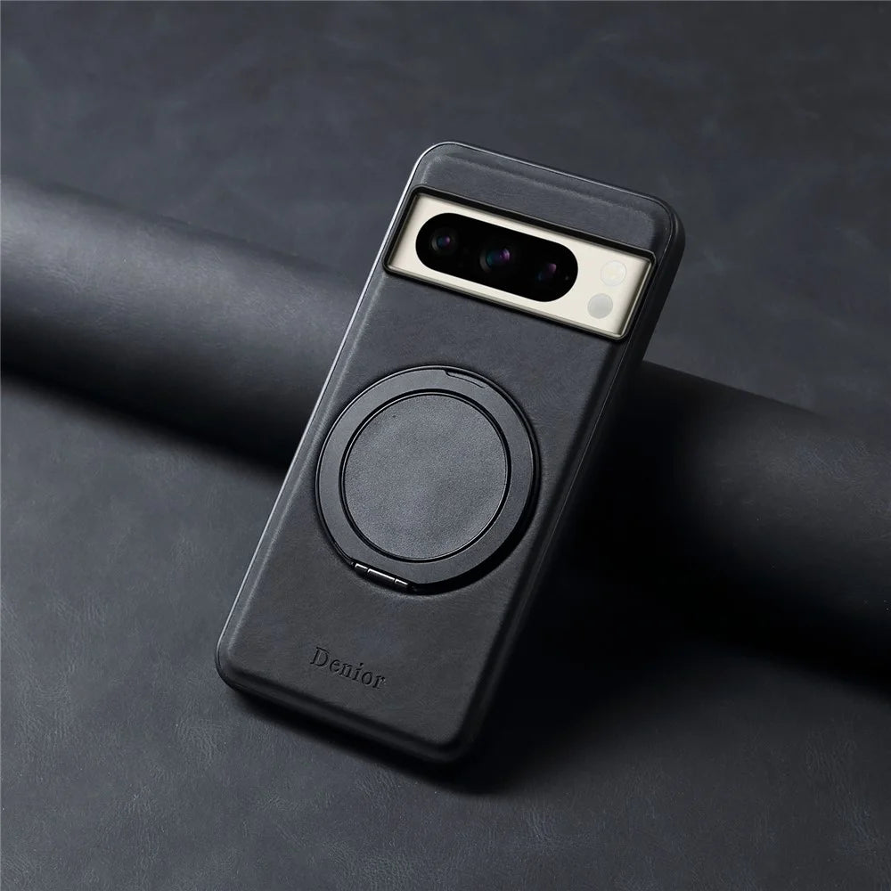 DENIOR A14 For Google Pixel 8 Pro Magnetic Case Rotary Kickstand Leather PC TPU Phone Cover - Black - 7
