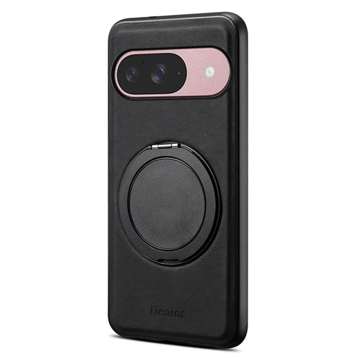 DENIOR A14 For Google Pixel 9 / Pixel 9 Pro Magnetic Case Rotary Kickstand Leather PC TPU Phone Cover - Black - 1