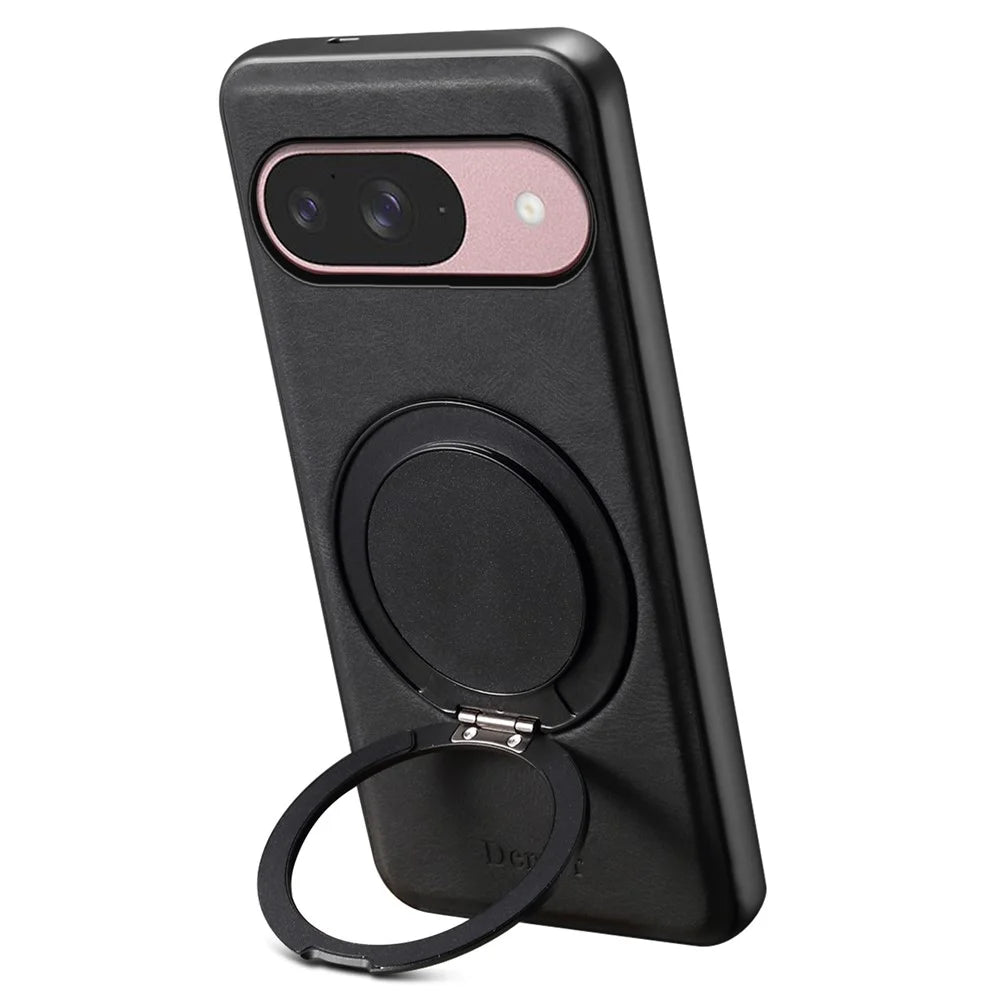 DENIOR A14 For Google Pixel 9 / Pixel 9 Pro Magnetic Case Rotary Kickstand Leather PC TPU Phone Cover - Black - 2