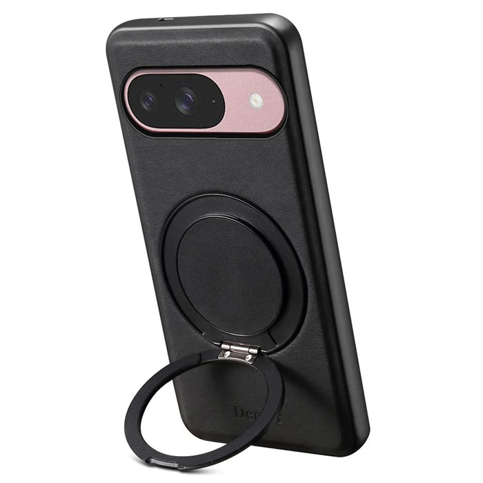 DENIOR A14 For Google Pixel 9 / Pixel 9 Pro Magnetic Case Rotary Kickstand Leather PC TPU Phone Cover - Black - 2