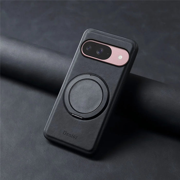 DENIOR A14 For Google Pixel 9 / Pixel 9 Pro Magnetic Case Rotary Kickstand Leather PC TPU Phone Cover - Black - 7