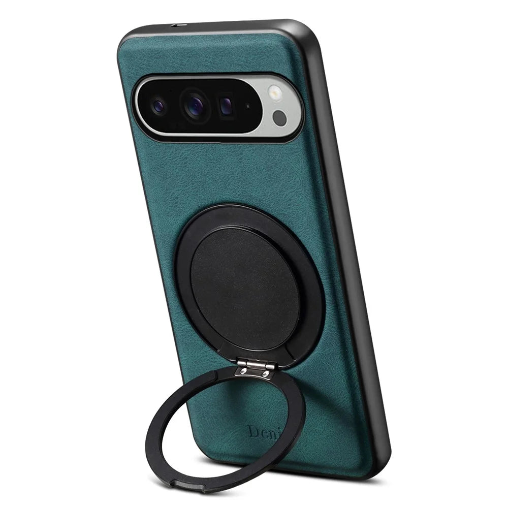 DENIOR A14 For Google Pixel 9 Pro XL Magnetic Case Rotary Kickstand Leather PC TPU Phone Cover - Blue - 2
