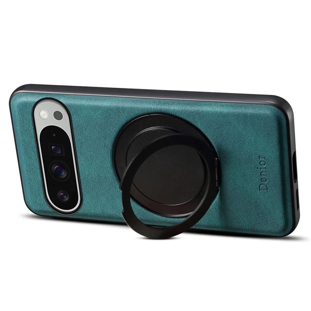 DENIOR A14 For Google Pixel 9 Pro XL Magnetic Case Rotary Kickstand Leather PC TPU Phone Cover - Blue - 3