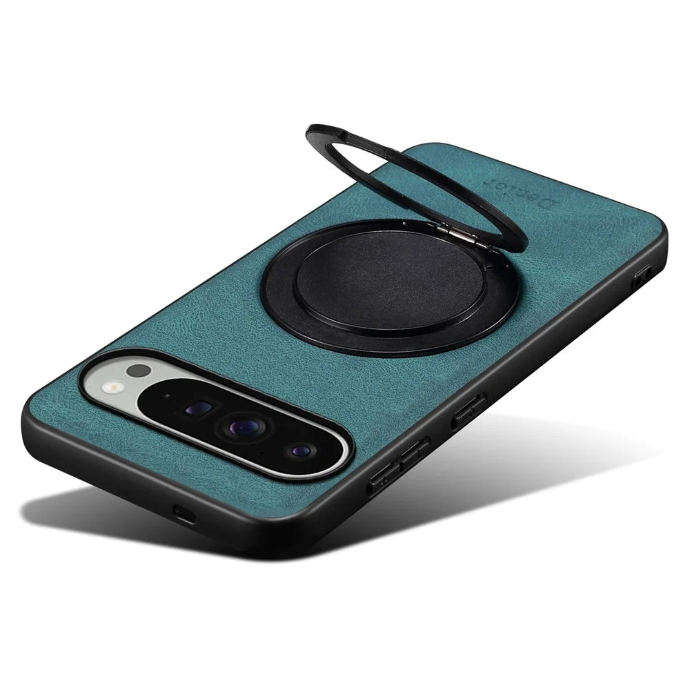 DENIOR A14 For Google Pixel 9 Pro XL Magnetic Case Rotary Kickstand Leather PC TPU Phone Cover - Blue - 4