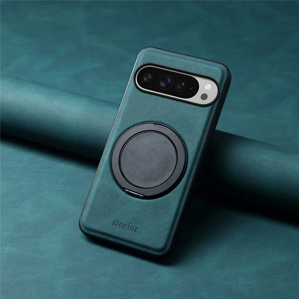DENIOR A14 For Google Pixel 9 Pro XL Magnetic Case Rotary Kickstand Leather PC TPU Phone Cover - Blue - 7