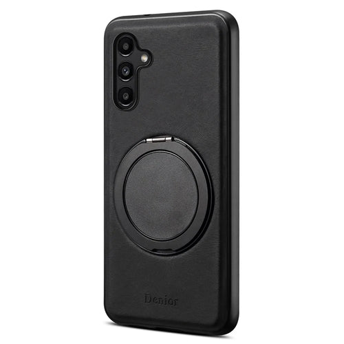 DENIOR A14 For Samsung Galaxy A15 4G Magnetic Case Rotary Kickstand Leather PC TPU Phone Cover - Black - 1