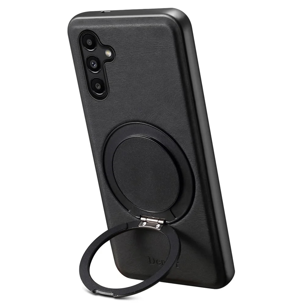 DENIOR A14 For Samsung Galaxy A15 4G Magnetic Case Rotary Kickstand Leather PC TPU Phone Cover - Black - 2