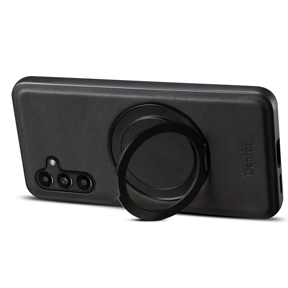 DENIOR A14 For Samsung Galaxy A15 4G Magnetic Case Rotary Kickstand Leather PC TPU Phone Cover - Black - 3