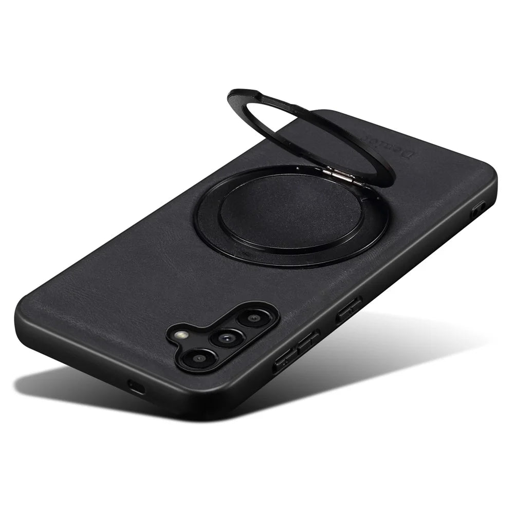 DENIOR A14 For Samsung Galaxy A15 4G Magnetic Case Rotary Kickstand Leather PC TPU Phone Cover - Black - 4