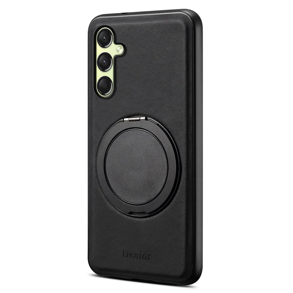 DENIOR A14 For Samsung Galaxy A16 5G / 4G Magnetic Case Rotary Kickstand Leather PC TPU Phone Cover - Black - 1