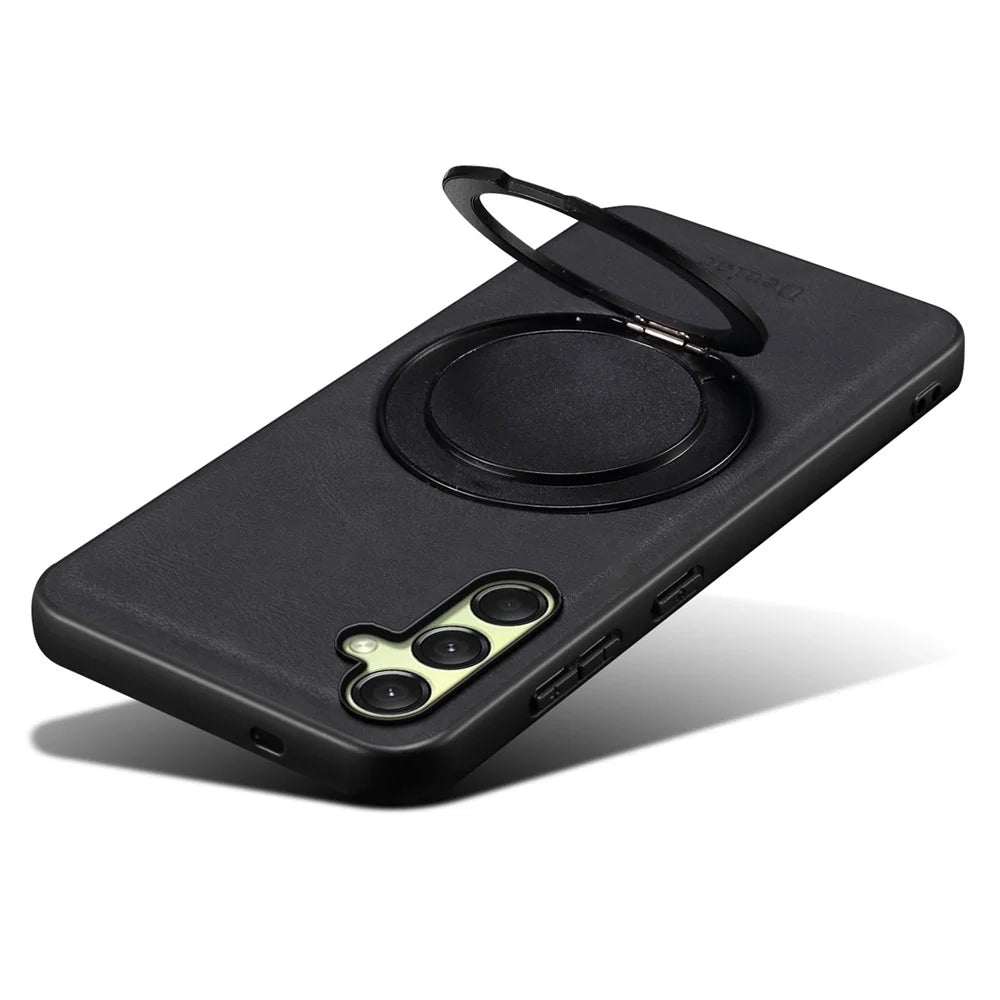 DENIOR A14 For Samsung Galaxy A16 5G / 4G Magnetic Case Rotary Kickstand Leather PC TPU Phone Cover - Black - 4
