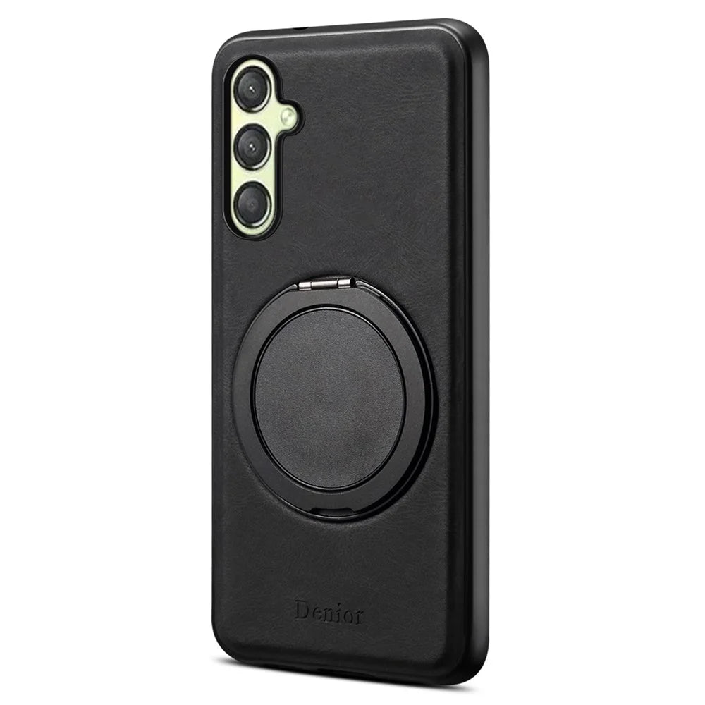 DENIOR A14 For Samsung Galaxy A25 5G (Global) (161.0 x 76.5 x 8.3mm) Magnetic Case Rotary Kickstand Leather PC TPU Phone Cover - Black - 1