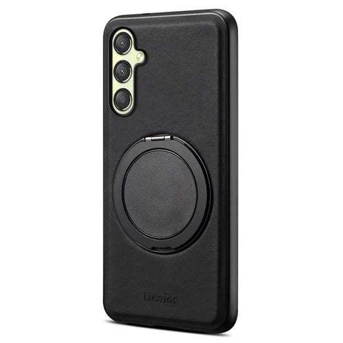 DENIOR A14 For Samsung Galaxy A25 5G (Global) (161.0 x 76.5 x 8.3mm) Magnetic Case Rotary Kickstand Leather PC TPU Phone Cover - Black - 1