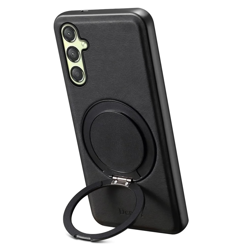 DENIOR A14 For Samsung Galaxy A25 5G (Global) (161.0 x 76.5 x 8.3mm) Magnetic Case Rotary Kickstand Leather PC TPU Phone Cover - Black - 2