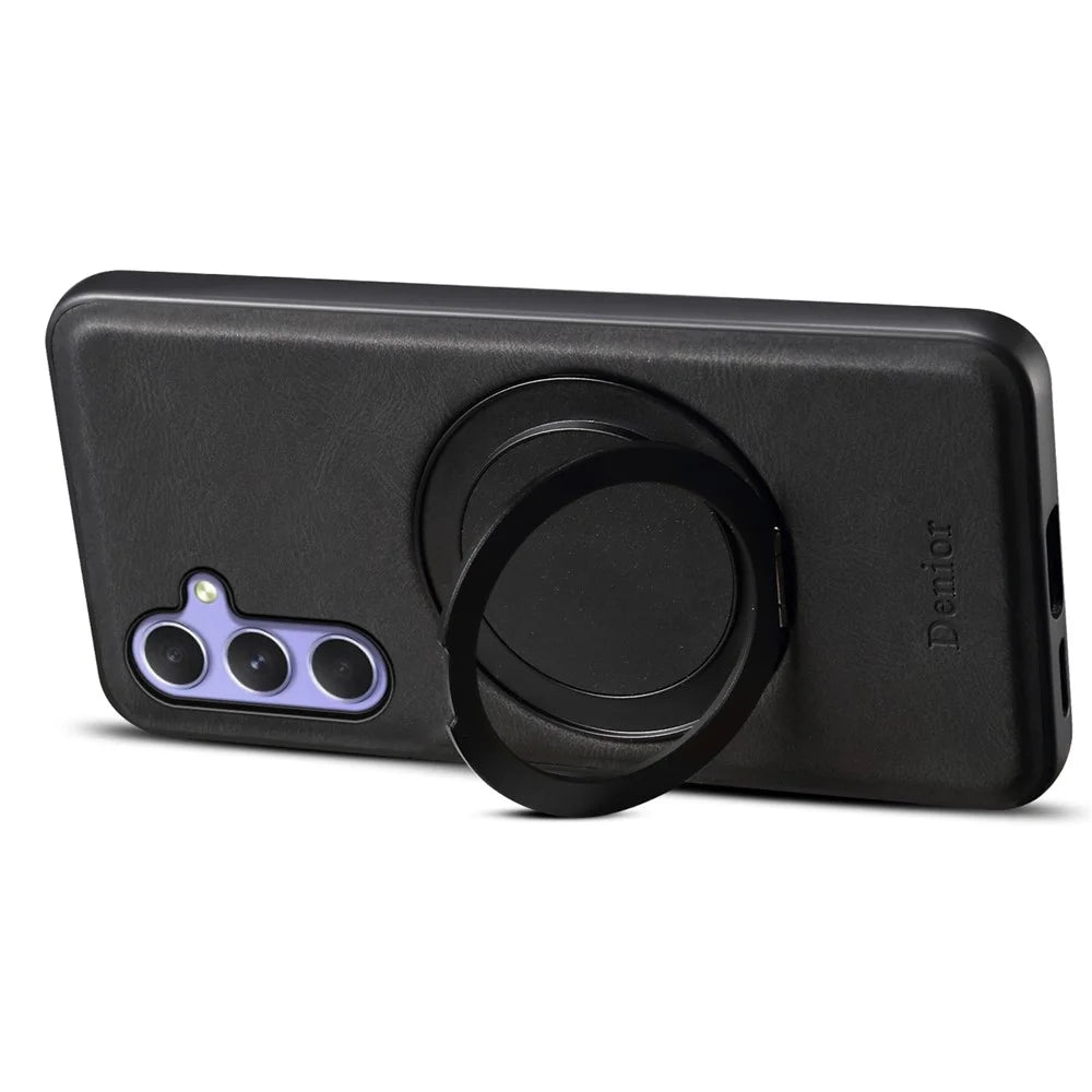 DENIOR A14 For Samsung Galaxy A35 5G Magnetic Case Rotary Kickstand Leather PC TPU Phone Cover - Black - 3