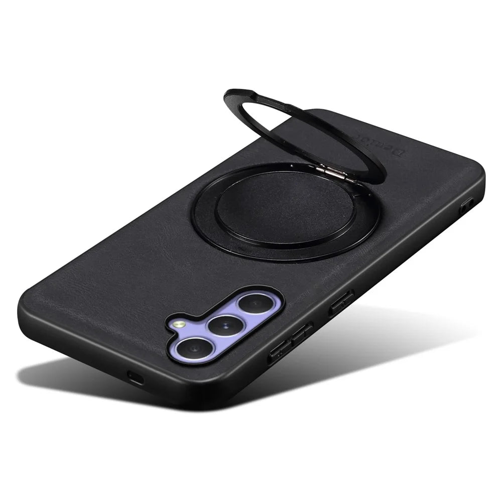 DENIOR A14 For Samsung Galaxy A55 5G Magnetic Case Rotary Kickstand Leather PC TPU Phone Cover - Black - 4