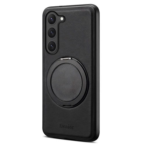 DENIOR A14 For Samsung Galaxy S23 Magnetic Case Rotary Kickstand Leather PC TPU Phone Cover - Black - 1